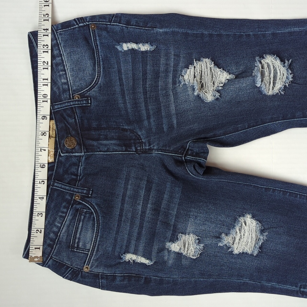 Hybrid & Co. Butt Lift Stretch Distressed Ripped Bermuda Jean City Shorts 3 Blue - Picture 11 of 13